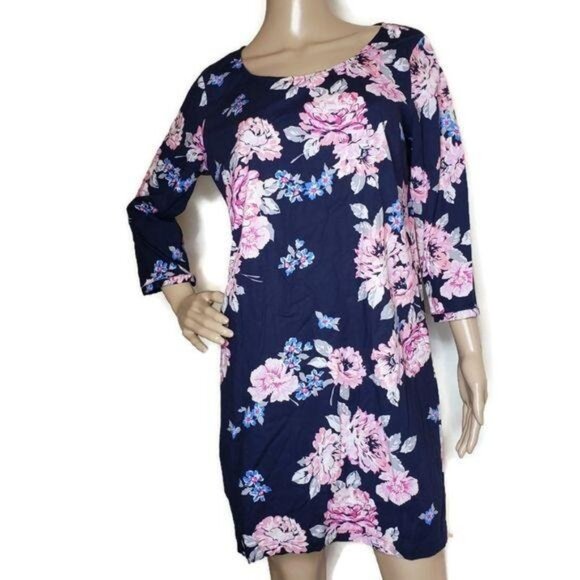 Old Navy Women Floral Print Dress size M Navy w/ Pink large flowers garden party - Picture 8 of 9